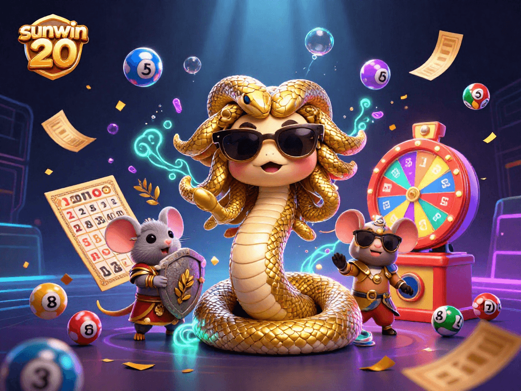 Play to win with sunwin 20 in this vibrant lottery-themed illustration
