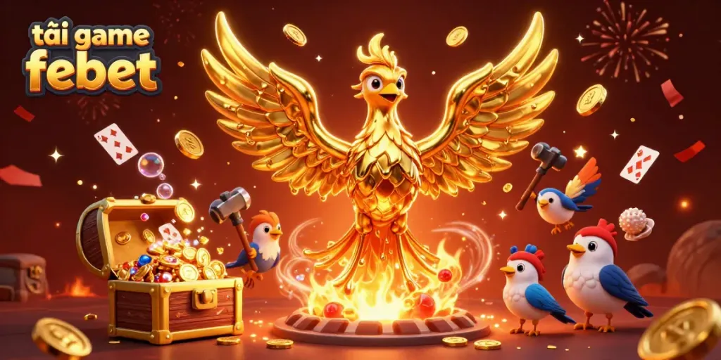 Experience exciting gameplay with the vibrant scene showcasing the phoenix and gaming elements in this tải game febet illustration.