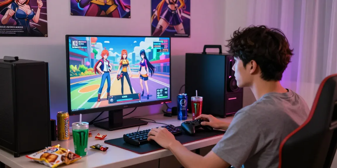 Engaged gamers enjoying ecchi games in a cozy home setting