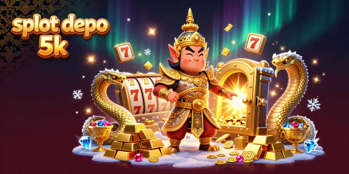 Experience exciting gameplay at slot depo 5k with a stunning 3D illustration of slot elements and treasures.