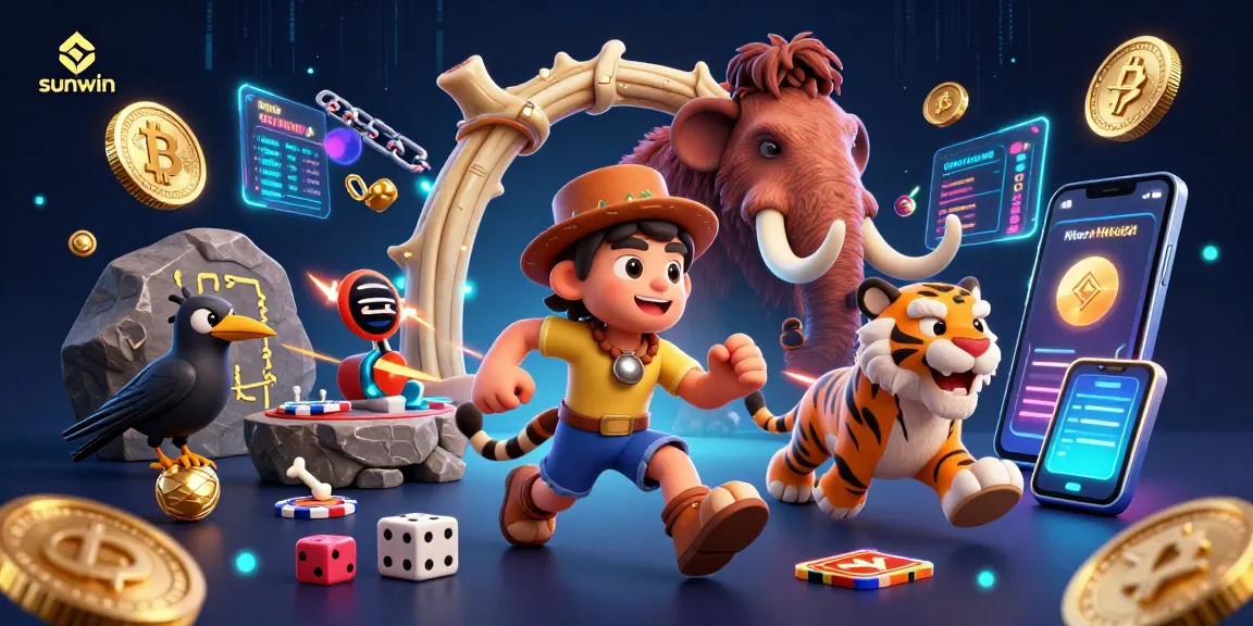 Experience thrilling action at sunwin with our whimsical casino illustration featuring cartoon characters in a vibrant setting.